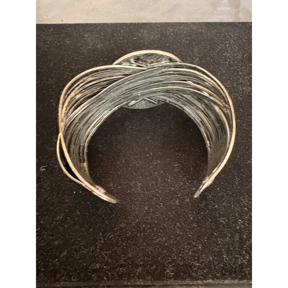 Western Red Jasper Style Stone Silver Tone‎ Multi Strand Cuff Bracelet Boho